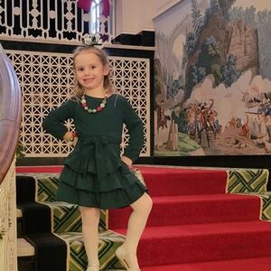 Rare Editiin Green Long-Sleeve Dress with Bow SIZE 4T